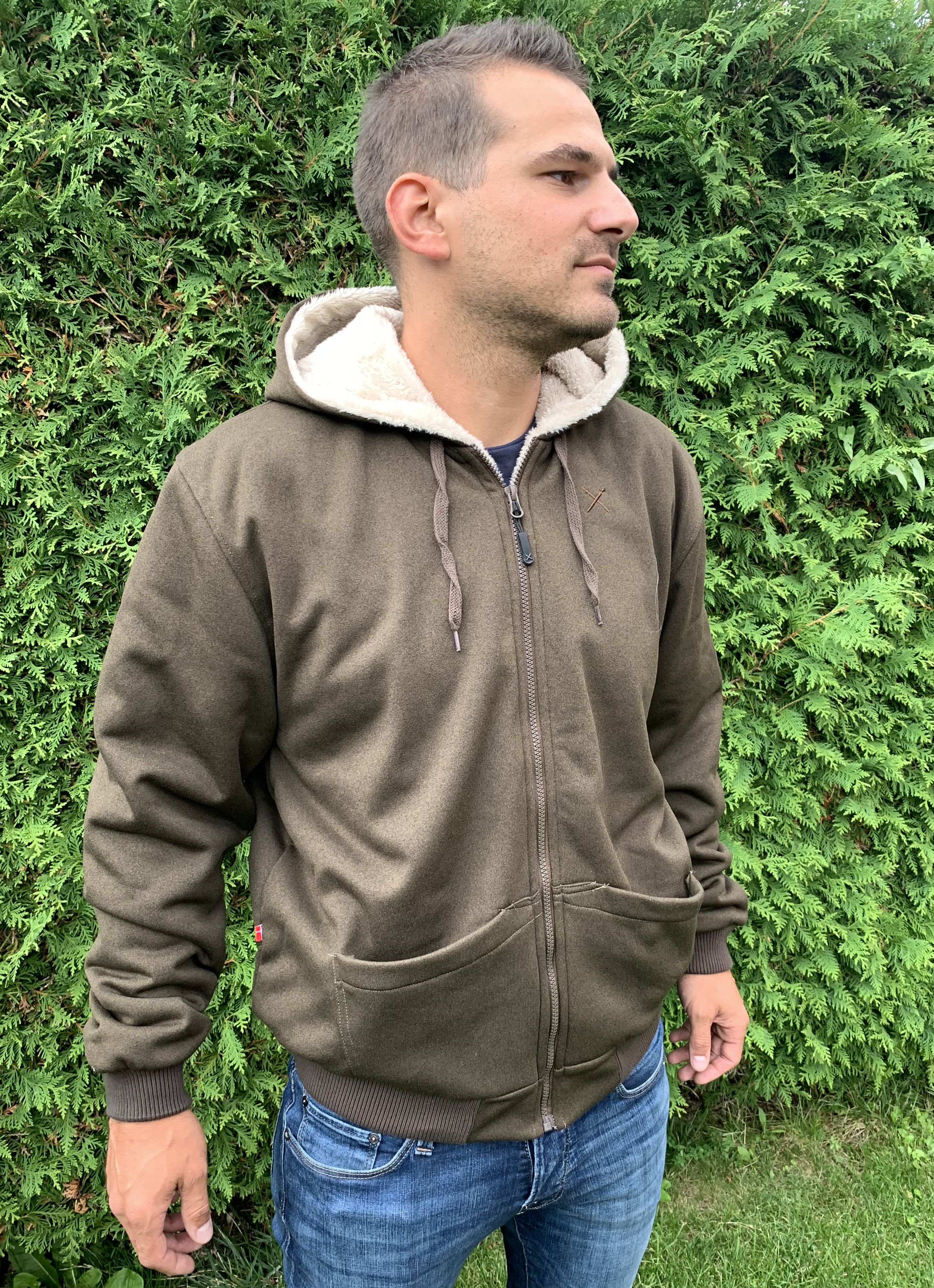 Sweater Sune, heavy hooded fleece classic unisex, Brown